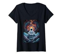 Womens Astronaut Meditates in Space Journey to Inner Cosmos Dream V-Neck T-Shirt