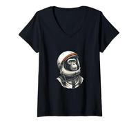 Womens Astronaut Monkey - Cosmic Ape Retro Space Art V-Neck T-Shirt