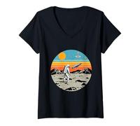 Womens Astronaut Moon UFO Space Planet Retro Explore V-Neck T-Shirt