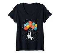 Womens Astronaut Planet Balloons Whimsical Space & Astronomy V-Neck T-Shirt