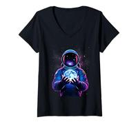 Women's Astronaut Planet Outer Earth Space Galaxy Universe Science V-Neck T-Shirt