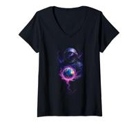 Womens Astronaut & Planet, Science, Earth | Universe & Galaxy V-Neck T-Shirt