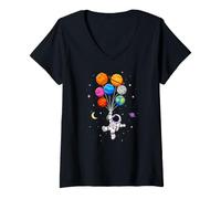 Women's Astronaut Planet Swing Solar System Sun Earth Universe V-Neck T-Shirt