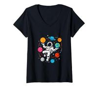 Women's Astronaut Planet Swing Solar System Sun Earth Universe V-Neck T-Shirt