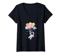 Women's Astronaut Planet Swing Solar System Sun Earth Universe V-Neck T-Shirt