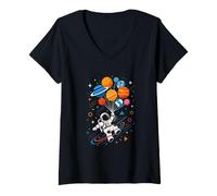 Women's Astronaut Planet Swing Solar System Sun Earth Universe V-Neck T-Shirt
