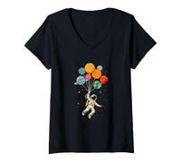 Women's Astronaut Planet Swing Solar System Sun Earth Universe V-Neck T-Shirt