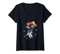 Women's Astronaut Planet Swing Solar System Sun Earth Universe V-Neck T-Shirt