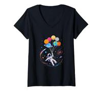 Women's Astronaut Planet Swing Solar System Sun Earth Universe V-Neck T-Shirt