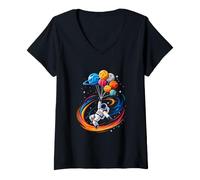 Women's Astronaut Planet Swing Solar System Sun Earth Universe V-Neck T-Shirt