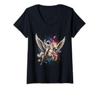 Women's Astronaut Riding Pegasus Across Cosmic Universe Space Scene V-Neck T-Shirt