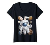 Women's Astronaut Space Easter Rabbit Eggs Bunny Ears V-Neck T-Shirt