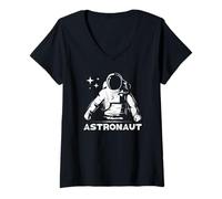 Women's Astronaut Space Explorer Vintage Graphic Art V-Neck T-Shirt