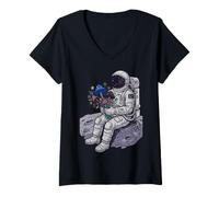 Women's Astronaut Space Mushrooms Graphic Lunar Explorer V-Neck T-Shirt