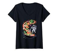 Womens Astronaut Space Vegetable Stir Fry Stars Galaxy Planets V-Neck T-Shirt