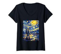 Women's Astronaut Van Gogh Starry Night Inspired Space Explorer V-Neck T-Shirt