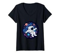 Womens Astronaut's Galactic Journey Discovering New Worlds Kids V-Neck T-Shirt