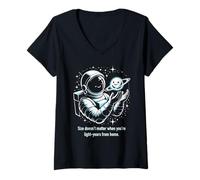 Womens Astronaut's Tiny Dwarf Planet Friend Space Humor Vector Art V-Neck T-Shirt