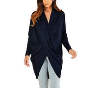Women's Asymmetric Cross Over Draped Long Sleeve Loose Fit Top - Black Navy Khaki RED Charcoal Wine Brown Blue - Medium - 2 X-Large (as8, Alpha, jaspo_m, jaspo_l, Standard, Navy, M-L (10/12))