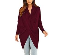 Women's Asymmetric Cross Over Draped Long Sleeve Loose Fit Top - Black Navy Khaki RED Charcoal Wine Brown Blue - Medium - 2 X-Large (as8, Alpha, jaspo_m, jaspo_l, Standard, Wine, M-L (10/12))
