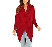 Women's Asymmetric Cross Over Draped Long Sleeve Loose Fit Top - Black Navy Khaki RED Charcoal Wine Brown Blue - Medium - 2 X-Large (as8, Alpha, jaspo_m, jaspo_l, Standard, RED, M-L (10/12))
