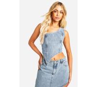 Womens Asymmetric One Shoulder Denim Crop Top - Blue - 6, Blue