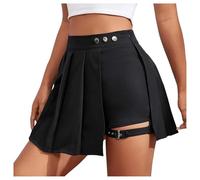 Women's Asymmetric Wrap Skirt with Leg Cuffs, Casual Mini Skort for Leisure, Sexy Shorts, Women's Culottes Trousers, Mini Skirt, Asymmetrical Skirts with Buckle, black, XL