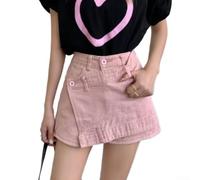 Women's Asymmetrical Cross-Over Layered High-Waisted Shorts, Solid Color Double-Layer Flap Design for Summer Vacation Beach Cycling Holiday, Regular Fit(XXXXL Pink)