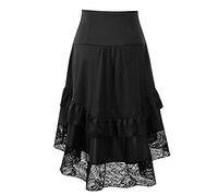 Women's Asymmetrical Pirate Skirt, Medieval Skirt, Vintage Lace Hemmed Chic Pleated Flowy Cut Gothic Renaissance Steampunk Casual Victorian Cosplay Halloween Carnival Skirt