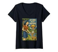 Womens At One With Nature Retro Atomic Bomb Comic Art V-Neck T-Shirt