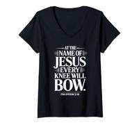 Womens at The Name of Jesus Every Knee Will Bow Christian Religious V-Neck T-Shirt