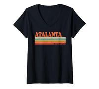 Women's Atalanta Retro Personalized First Name Vintage Stripes V-Neck T-Shirt