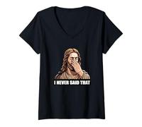 Womens Atheist Skeptic Meme Jesus Facepalm I Never Said That V-Neck T-Shirt
