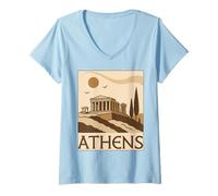 Womens Athens Greece Vintage Minimalist Greek Style Travel Souvenir V-Neck T-Shirt