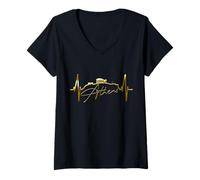 Womens Athens Skyline Heartbeat Heart Acropolis Ancient Greek Flag V-Neck T-Shirt