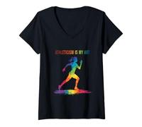 Womens Athleticism is My Art - Colorful Running Silhouette V-Neck T-Shirt