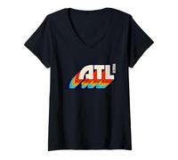 Womens Atlanta Georgia ATL Vintage Retro 1970s 1980s Typography V-Neck T-Shirt