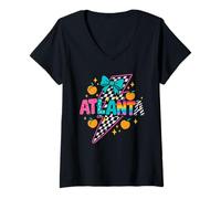Womens Atlanta Peach Checkered Lightning Rainbow Pride Tee V-Neck T-Shirt