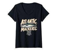Women's Atlantic Mackerel Facts Angler Fishing Men Dad Fish Father V-Neck T-Shirt