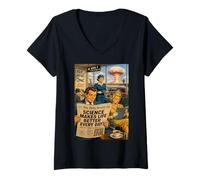 Women's Atomic Science 1950s Ironic Air Travel Life Funny Comic Art V-Neck T-Shirt