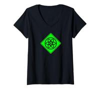 Womens Atomic Warning Sign Funny Physics School V-Neck T-Shirt
