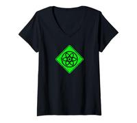 Womens Atomic Warning Sign Funny Physics School V-Neck T-Shirt