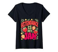 Women's Attendance is My Jam T-Shirt - School Secretary Clerk Staff V-Neck T-Shirt