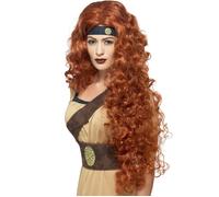 Womens Auburn Medieval Warrior Queen Adult Fancy Dress Cosplay Wig