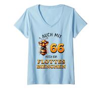 Womens Auch mit 66 noch EIN flottes Bienchen Birthday Saying V-Neck T-Shirt