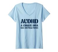 Women's AuDHD A Unique Diva Has Distractions Funny V-Neck T-Shirt