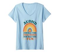 Women's Audhd Double The Diagnosis Double The Fun V-Neck T-Shirt