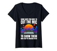 Womens Audio Engineer cut the mic Funny Sound Guy V-Neck T-Shirt