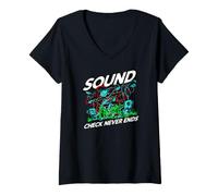 Women's Audio Engineer Sound Check Never Ends Live Crew Graphic V-Neck T-Shirt