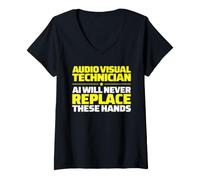 Women's Audio Visual Technician Never Replace V-Neck T-Shirt